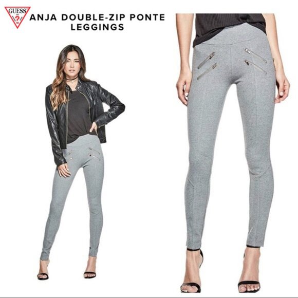 Guess Anja Gold Zipper Ponte Leggings Pants Large - Picture 1 of 8
